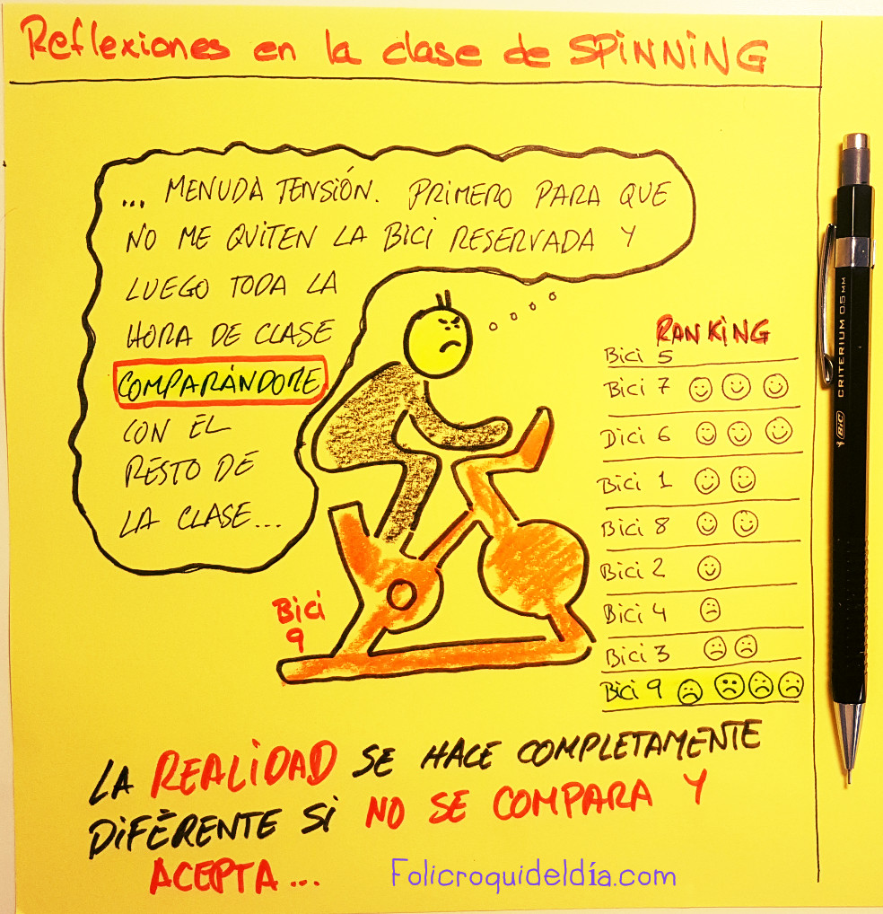 Reflexiones en la clase de Spinning. La realidad se hace completamente diferente si no se compara. Una gran verdad de Bruce Lee