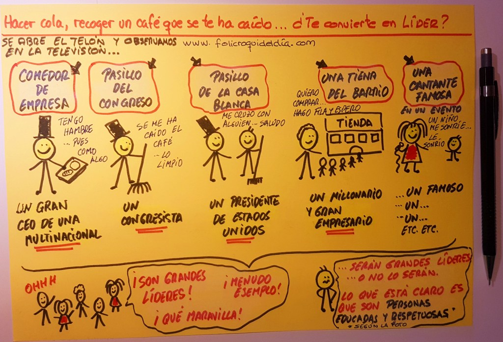 ¿Recoger un papel del suelo o hacer fila nos hace líderes?. No sé si líderes o no líderes. Sin duda un ejemplo de educación y respeto