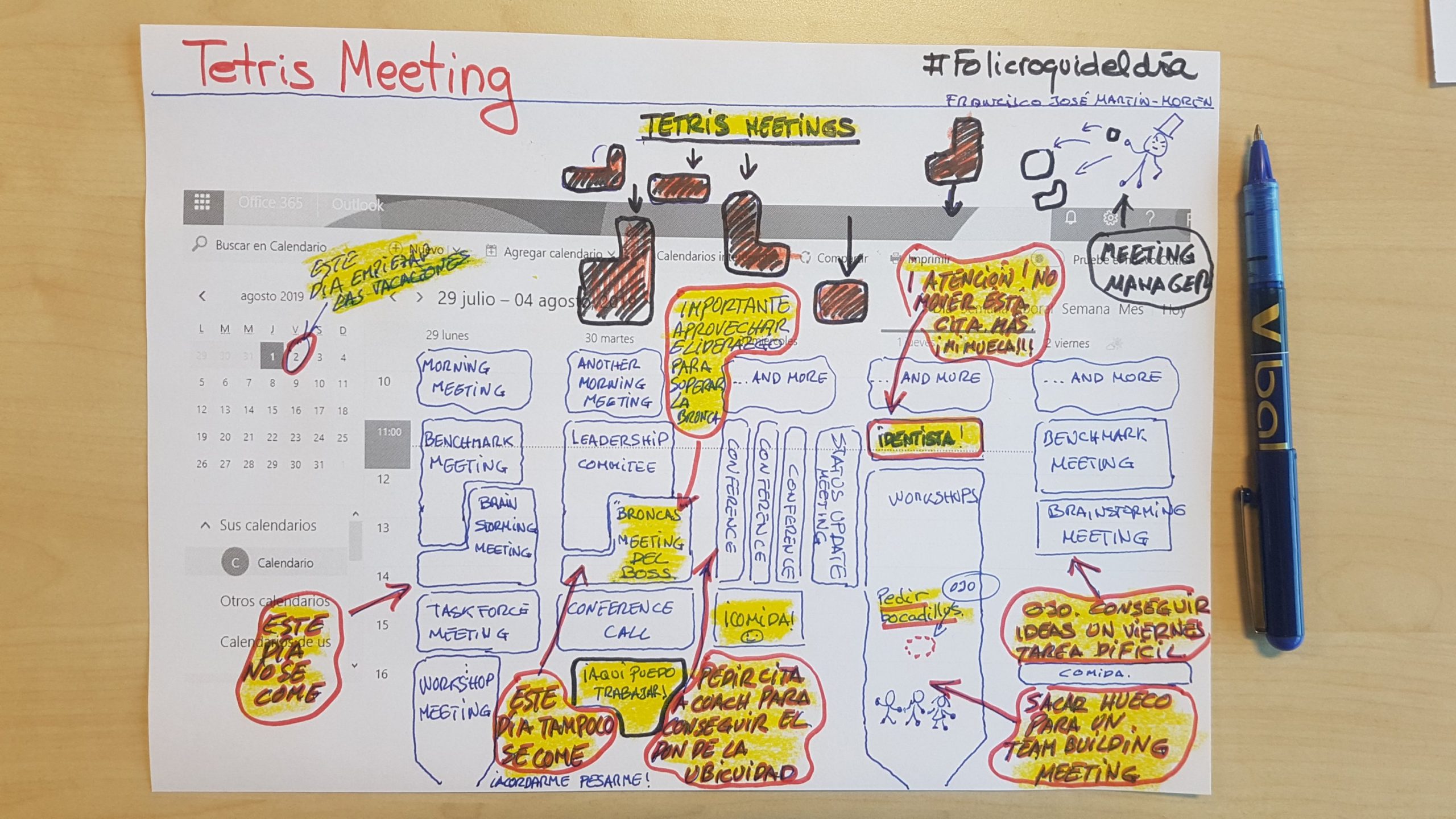 La agenda de reuniones es un Tetris. Van cayendo reuniones sin parar. Se solapan. Se paralelizan. Ni tiempo para comer ni tomar el bocata.