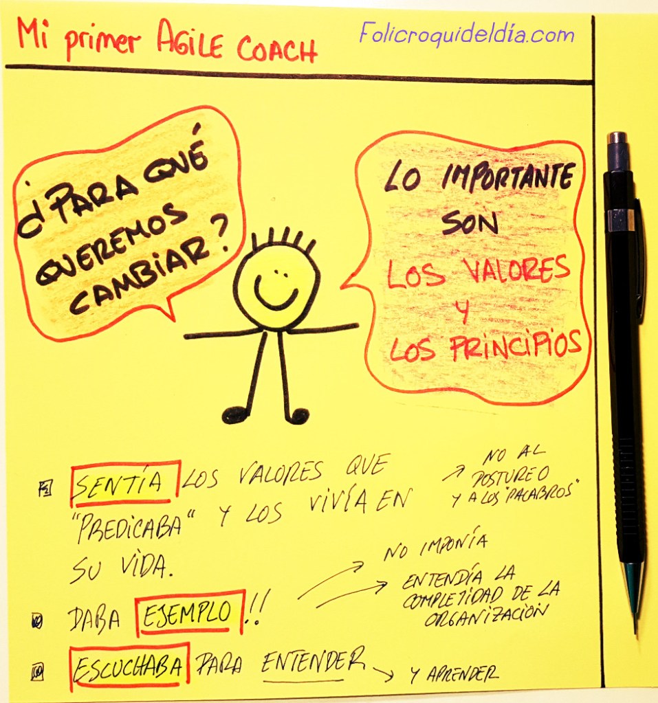 Era Agile Coach desde mucho antes de que la Agilidad hubiese “sido inventada y se hubiese puesto de moda”. Repetía el 95% es ‘cultura’ y 5% son las técnicas