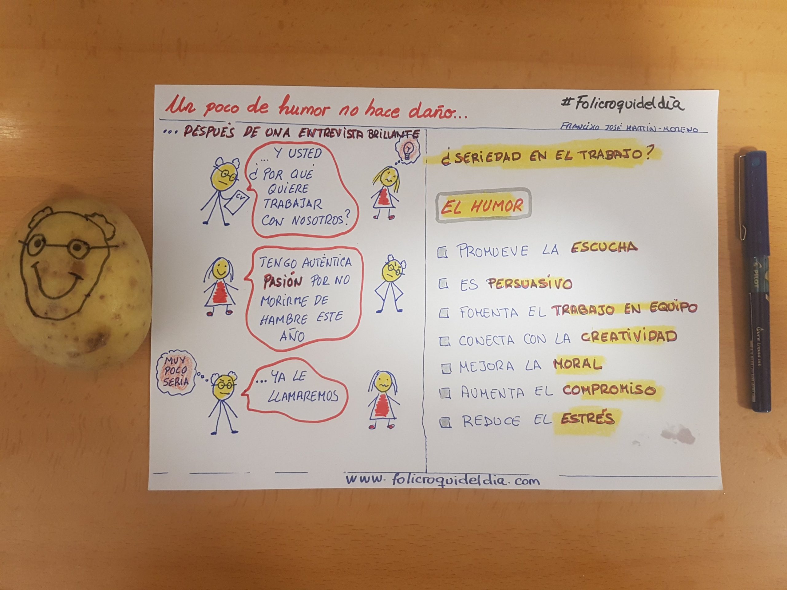 La seriedad en el trabajo frente al humor. Hay veces que el humor fomenta la creatividad y hace que surjan las ideas. Una sonrisa hace la vida más fácil